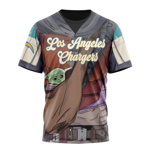 NFL Los Angeles Chargers Custom Name Number Mandalorian And Baby Yoda T-Shirt