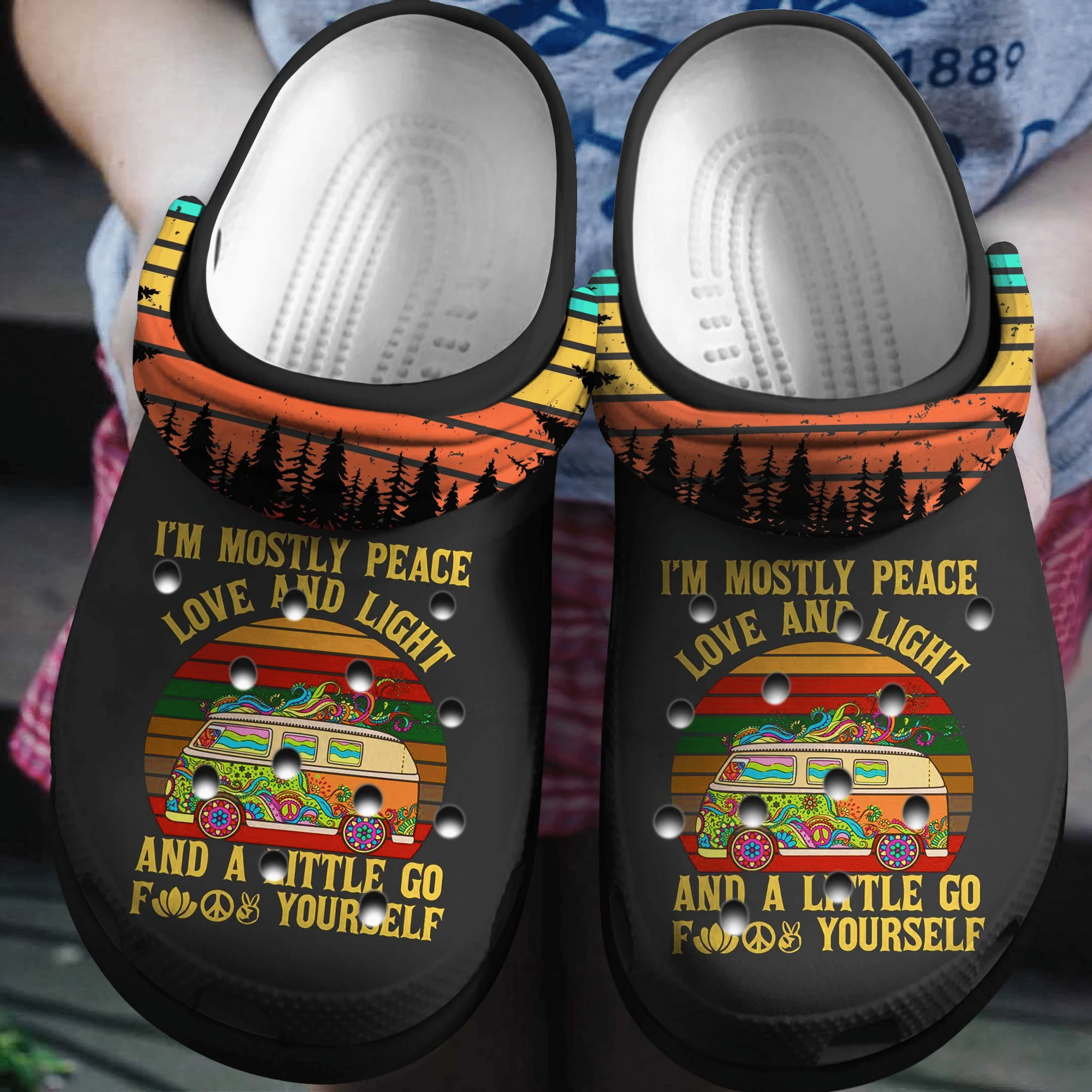 Peace Love And Light Hippie Bus Crocbland Clog Birthday Gift For Man Woman