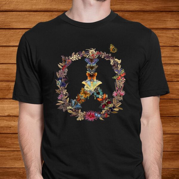 Peace Sign Butterflies Flowers 60s 70s Retro Gift Hippie Shirt