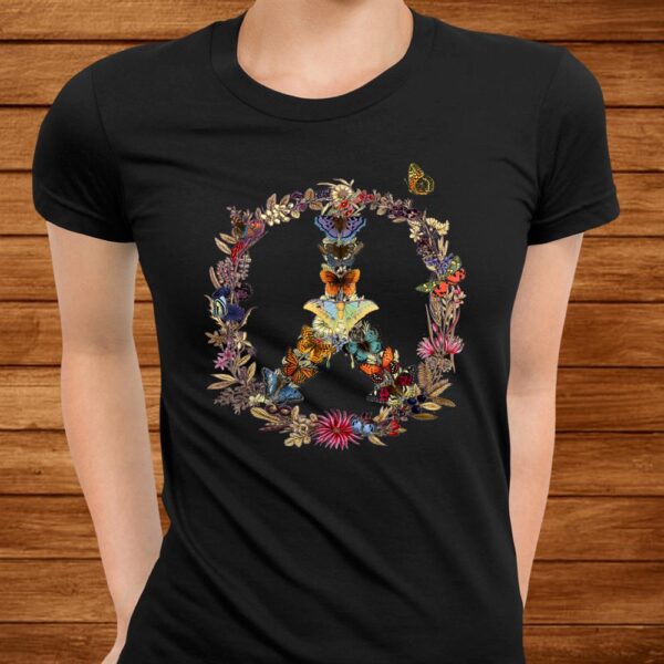 Peace Sign Butterflies Flowers 60s 70s Retro Gift Hippie Shirt