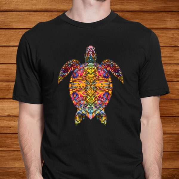 Psychedelic Hippie Sea Turtle Gift. Tribal Turtle Shirt