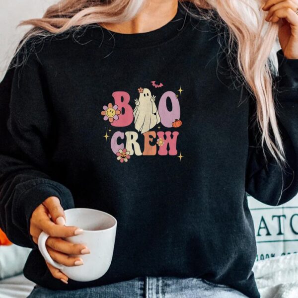 Retro Groovy Boo Crew Halloween Hippie Floral Ghost Shirt