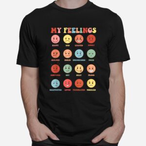 Retro Groovy Rainbow Feelings Chart Hippie Smile Face Trendy Shirt 1