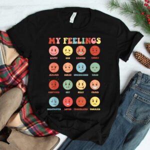 Retro Groovy Rainbow Feelings Chart Hippie Smile Face Trendy Shirt 2