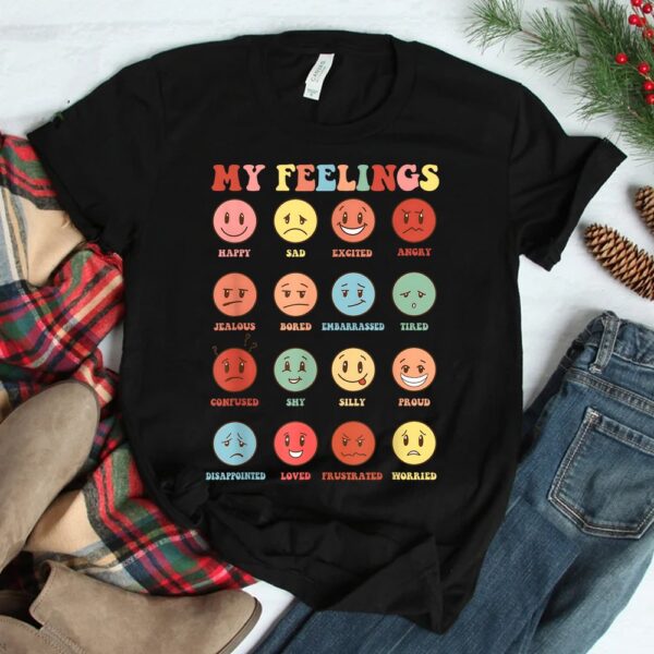 Retro Groovy Rainbow Feelings Chart Hippie Smile Face Trendy Shirt