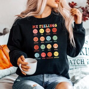 Retro Groovy Rainbow Feelings Chart Hippie Smile Face Trendy Shirt 3