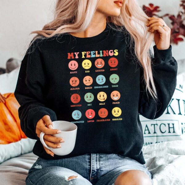 Retro Groovy Rainbow Feelings Chart Hippie Smile Face Trendy Shirt