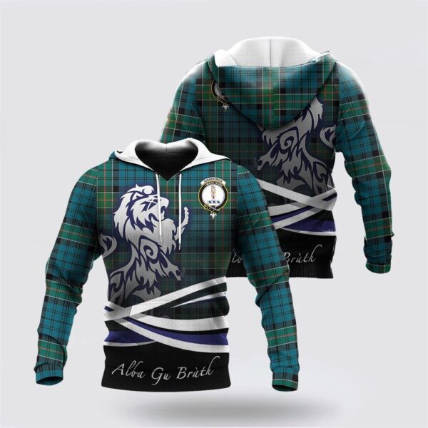 St Patrick’s Day Hoodie Kirkpatrick Clan Badge Hoodie Family Coat Of Arms with Scottish Lion Pullover Hoodie Alba Gu Brath