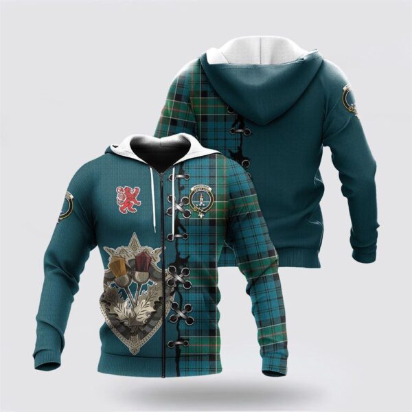 St Patrick’s Day Hoodie Kirkpatrick Clan Crest Zip Up Hoodie Lion Rampant and Celtic Thistle Zipper Hoodies For Men