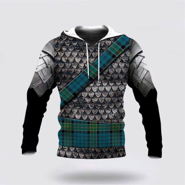 St Patrick’s Day Hoodie Kirkpatrick Tartan Hoodie Scottish Clan Tartan Cool Hoodie For Men Warrior Armor Style
