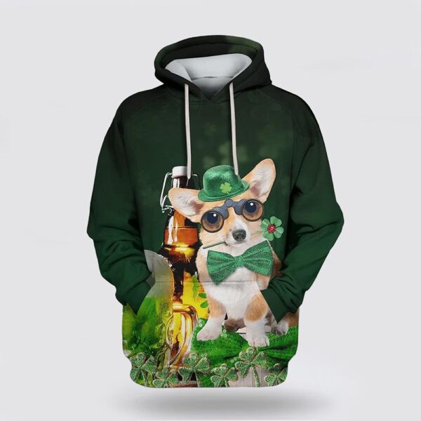 St Patrick’s Day Hoodie Corgi Dog Saint Patricks Day Over Print 3D Hoodie