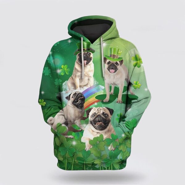 St Patrick’s Day Hoodie Cute Pugs Dog Saint Patricks Day Over Print 3D Hoodie