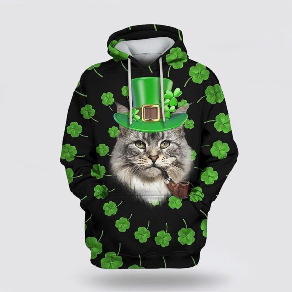 St Patrick’s Day Hoodie Maine Coon Cat Saint Patricks Day Over Print 3D Hoodie
