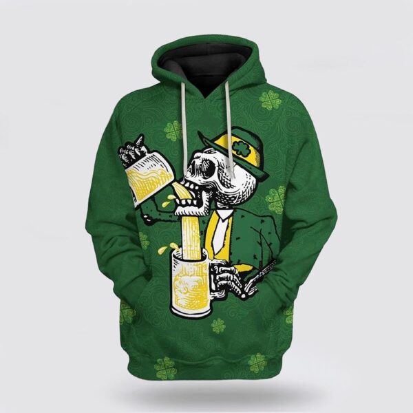 St Patrick’s Day Hoodie St Patricks Day Drunk Skull Over Print 3D Hoodie