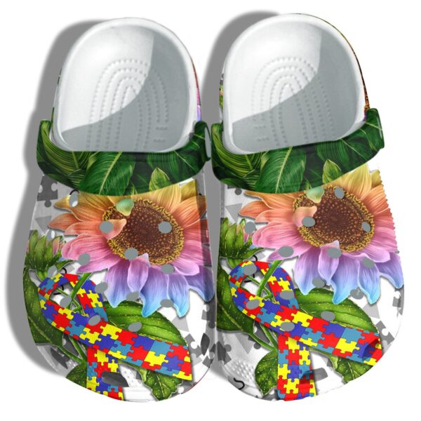 Sunflower And Puzzle Sign Autism Awareness Clogs Crocs Shoes Gifts For Women Girls