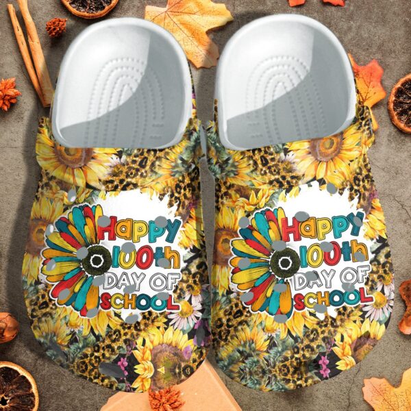 Sunflower Happy 100 Days Of School Leopard Shoes Crocs Crocbland Clog Gift
