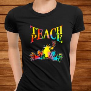 Teach Peace Frog Hippie Vintage Peace Sign Shirt 2