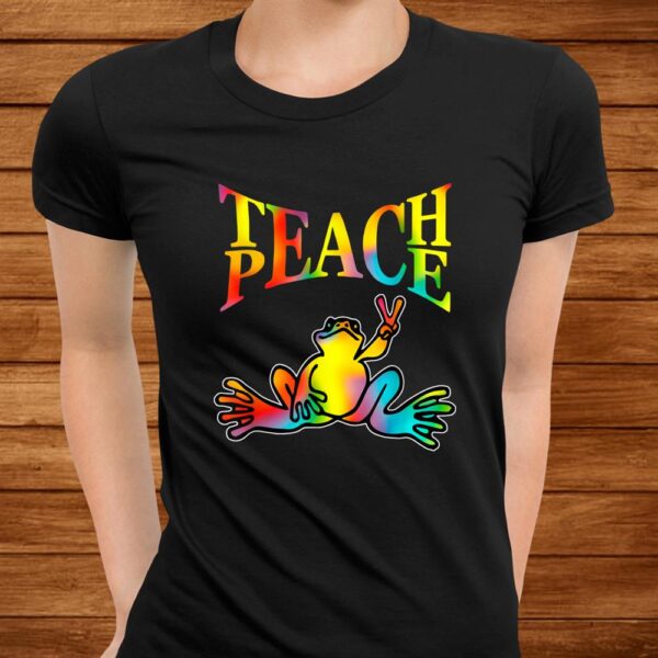 Teach Peace Frog Hippie Vintage Peace Sign Shirt