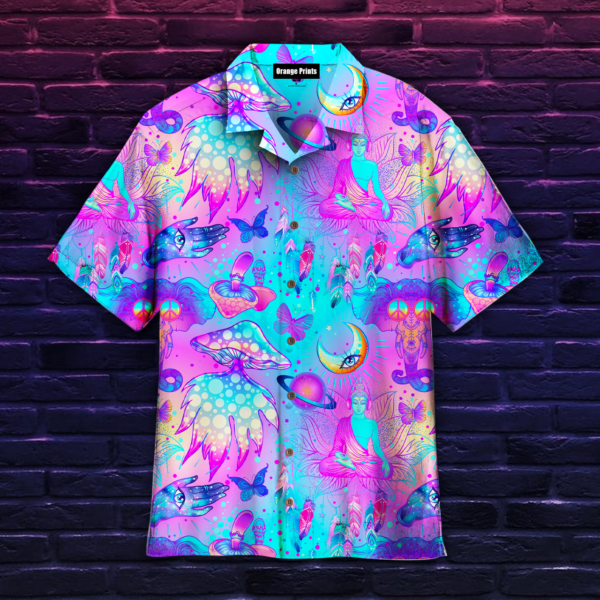 Trippy Hippie Mushrooms Neon Peace Hawaiian Shirt
