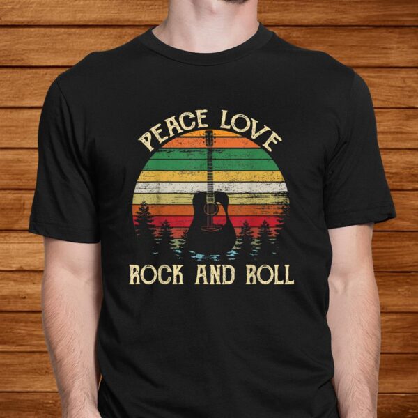 Vintage Peace Love Rock And Roll Guitar Tshirt Hippie Shirt