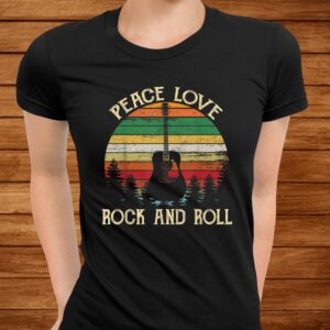 Vintage Peace Love Rock And Roll Guitar Tshirt Hippie Shirt 2