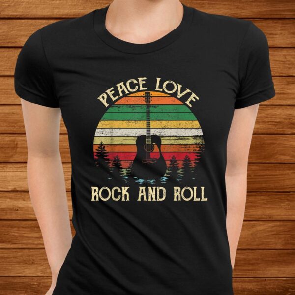 Vintage Peace Love Rock And Roll Guitar Tshirt Hippie Shirt
