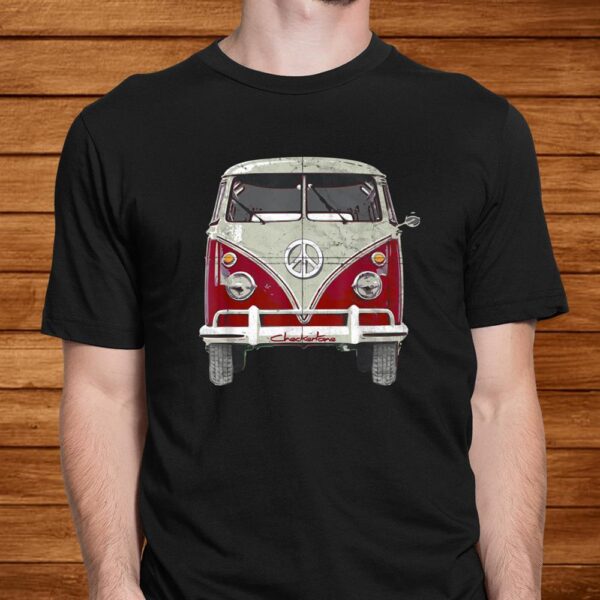 Vintage960s Hippie Red Micro Bus Van Surf Wagon Shirt