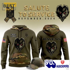 2024 Baltimore Ravens Camo Salute to Service Hoodie, Cap