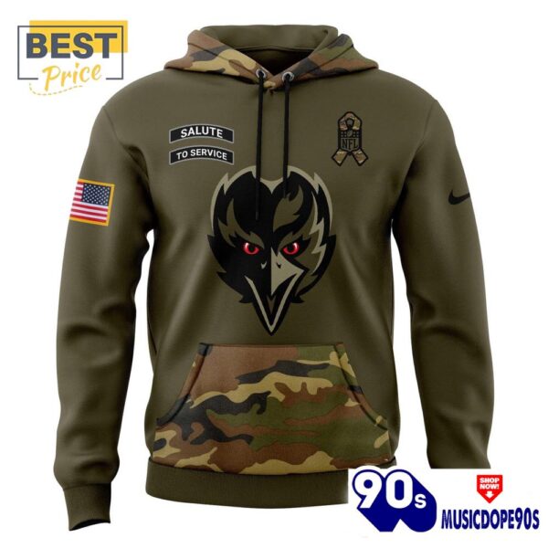 2024 Baltimore Ravens Camo Salute to Service Hoodie, Cap