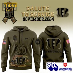 2024 Cincinnati Bengals Camo Salute to Service Hoodie, Jogger, Cap