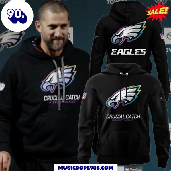 2024 Philadelphia Eagles Crucial Catch Intercept Cancer Black Hoodie