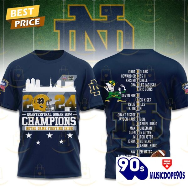 2024 Quarterfinal Sugar Bowl Champions Notre Dame Fighting Irish 3D T-Shirt