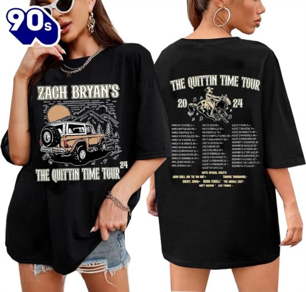 2024 Quittin Time Tour Oversized Shirt for Women Vintage Western Cowboy Graphic Tees