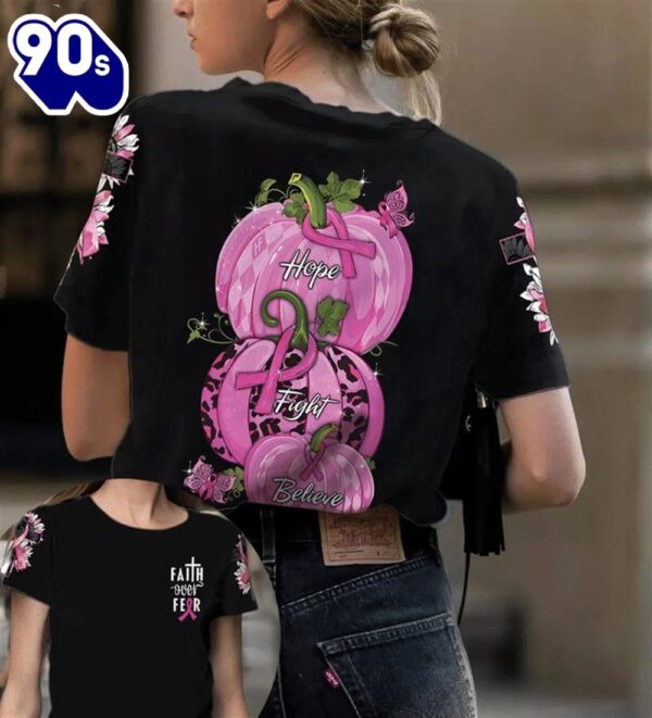 3D Breast Cancer Faith Over Fear – Breast Cancer Awareness 3D All Over Print Shirt