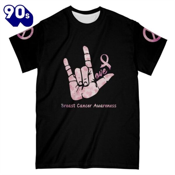 3D Breast Cancer Peace Love Cure – Breast Cancer Awareness 3D All Over Print Shirt