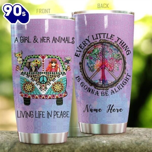 A Girl And Animals Living Life In Piece Personalized Hippie Tumbler 3D
