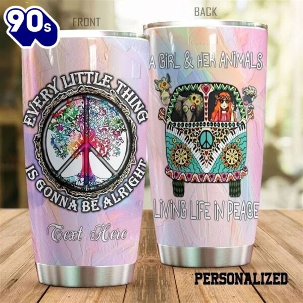 A Girl And Animals Living Life In Piece Personalized Hippie Tumbler