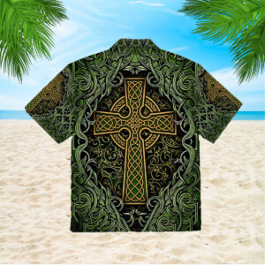 Amazing Celtic Cross St Patrick Green Aloha Hawaiian Shirts 2