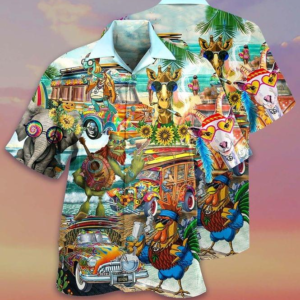 Animal Hippie Hawaiian Shirt- Beachwear…
