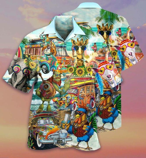 Animal Hippie Hawaiian Shirt- Beachwear For Men – Gifts For Young Adults