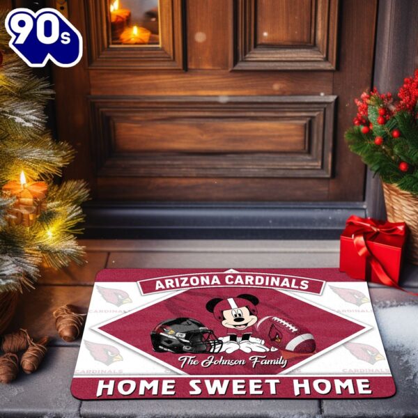 Arizona Cardinals Doormat Custom Your Family Name Sport Team And Mickey Mouse NFL Doormat