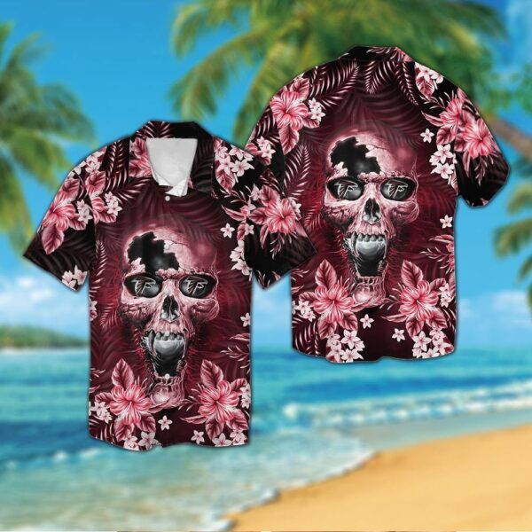 Atlanta Falconsskull Short Sleeve Button Up Tropical Hawaiian Shirt