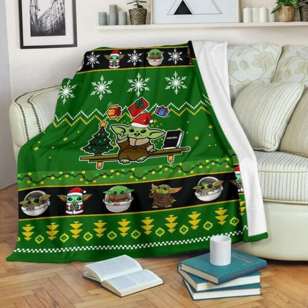 Baby Yoda Christmas Fleece Blanket Gift For Fan, Premium Comfy Sofa Throw Blanket Gift