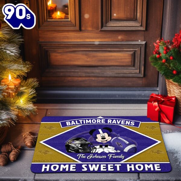 Baltimore Ravens Doormat Custom Your Family Name Sport Team And Mickey Mouse NFL Doormat