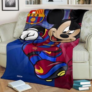 Barcelona Mickey Fleece Blanket For Soccer Fans 2