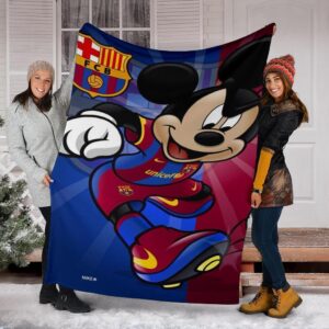 Barcelona Mickey Fleece Blanket For Soccer Fans 6