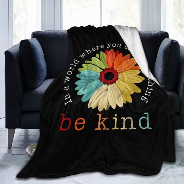 Be Kind Bed Blanket Soft Flannel Fleece Blanket For Lgbt, Bekind Flower Blankets For Gay Friend, Lesbian Black Pride Blanket