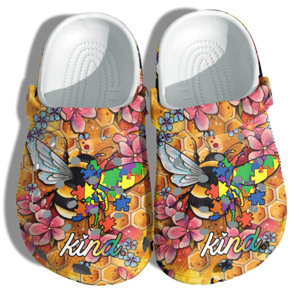 Bee Kind Flower Autism Puzzel Shoes Vintage  Autism Awareness Be Kind Shoes Croc Clogs