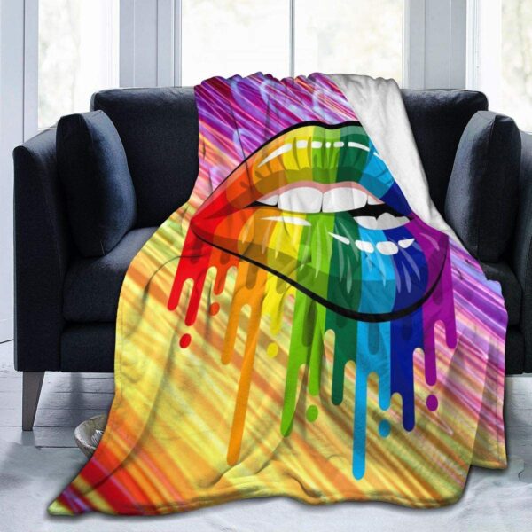 Blanket For Gay Homosexual, Lesbian Rainbow Lips Pride Fleece Lgbt Meaningful Gift