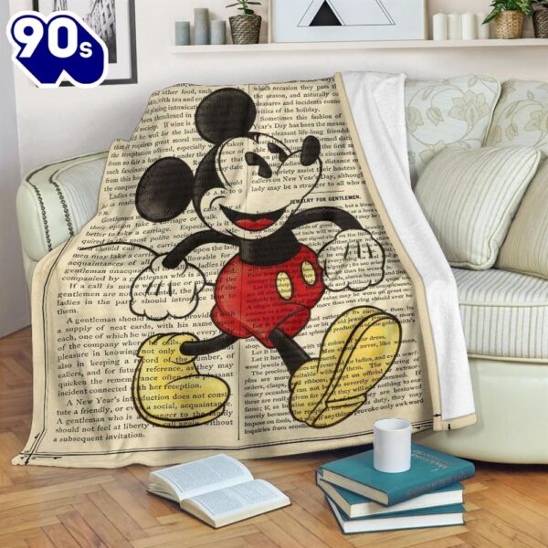 Book Page Mickey Disney Fleece Blanket Gift For Fan